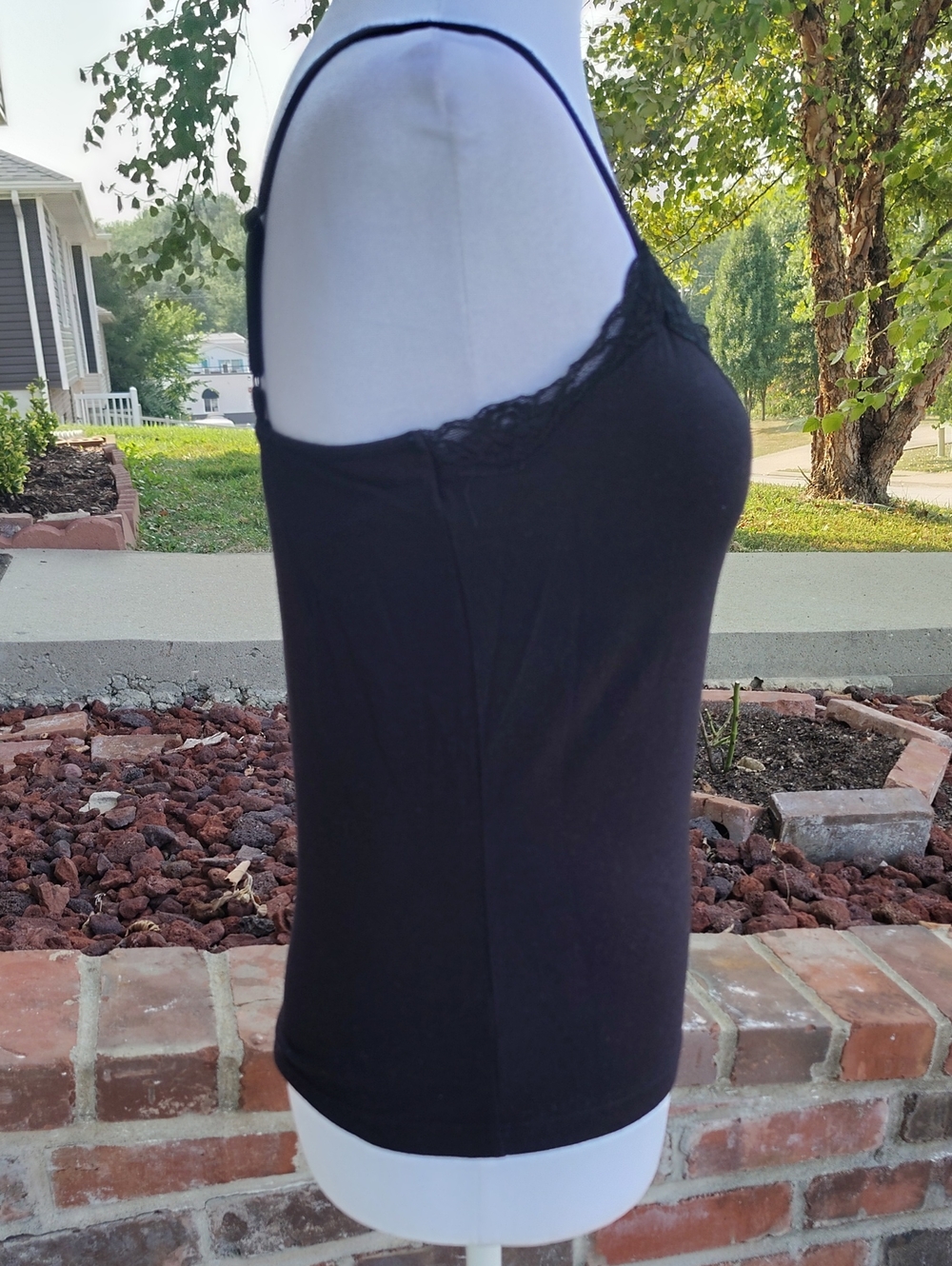 Apostrophe Stretch Black Lacey Fitted Spaghetti Straps Top Size M Y2K Whimsigoth - Picture 4 of 12